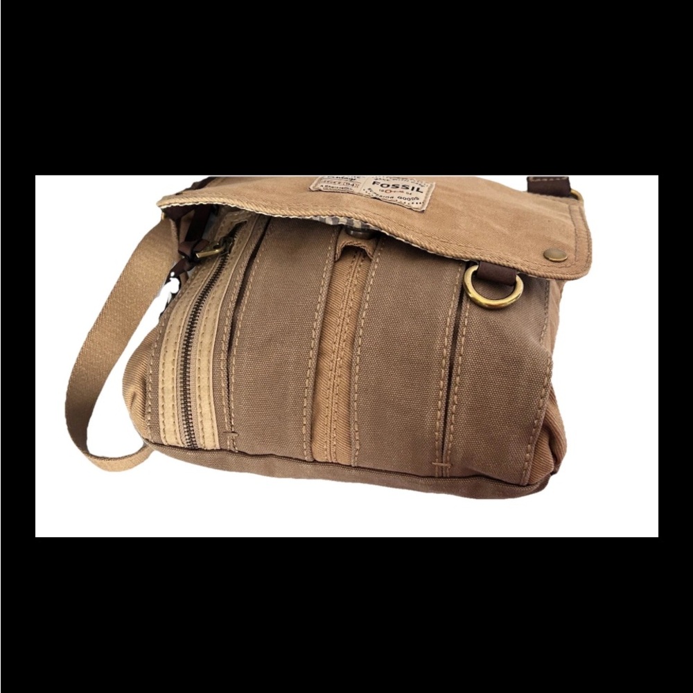Fossil Maddox Long Live Vintage 1954 Crossbody Bag Purse Two Tone Canvas - Picture 8 of 16